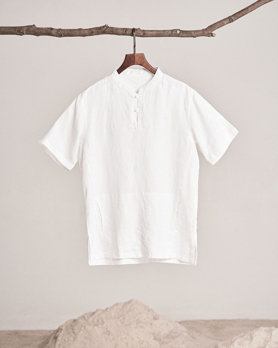 Short-Sleeve Linen Henley